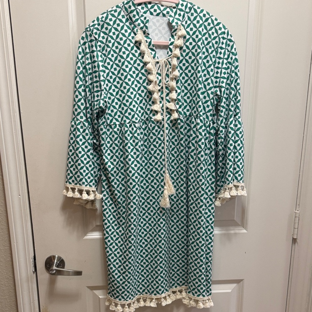Vintage Green and White Midi Dress